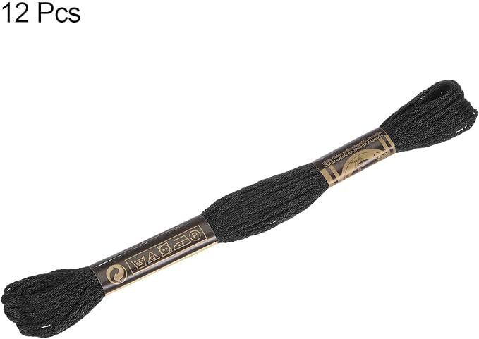 HARFINGTON 12 Skeins Embroidery Floss 8m Each Egyptian Long Fiber Cotton Cross Stitch Thread 26S/2x6 for Embroidery Projects Bracelet, Black