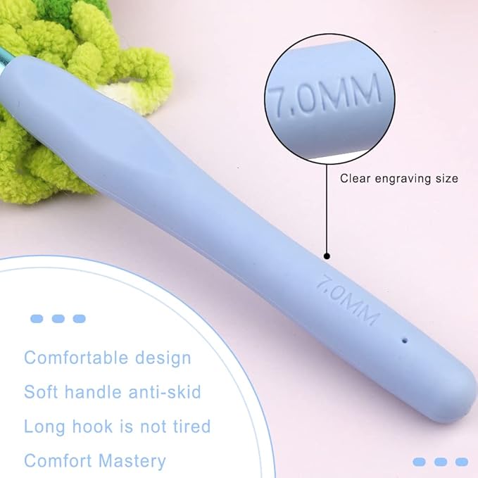kgxulr 7 mm Crochet Hook, Aluminum Soft Grip Rubber Handle Needles Ergonomic Knitting Needles for Beginners and Handmade DIY