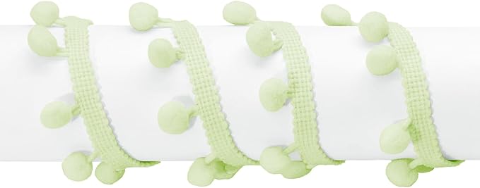 Homiest 10 Yards Pom Pom Trim for Sewing, 1 Inch Wide Light Green Ribbon Bundles Textured Fabric Fringe Ribbon, 13mm Ball Pompom Trim for DIY Crafts Curtain Clothes Pillow Home Decoration