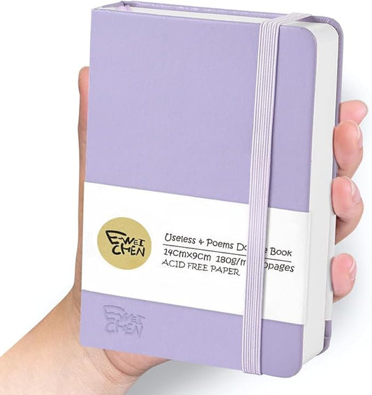 Mix Media Pad,3.5"x5.5" Small Hardcover Leather Art Sketchbook,60 Sheets(112lb/180gsm) Heavyweight Acid Free Artistic Painting Drawing Sketching Paper, Handy Pocket Journal Sketchbook.Taro Purple