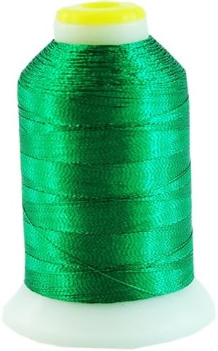 Threadart Metallic Thread | No. L65 - Bright Green | 500 Meter Cones (550 Yards) | 25 Brilliant Shiny Colors | For Machine Embroidery