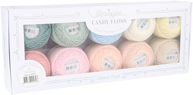 Scheepjes Candy Floss Color Pack 10 x 20 g (0.7 oz) Frosting Mercerized Cotton Assortment Blue Green Yellow