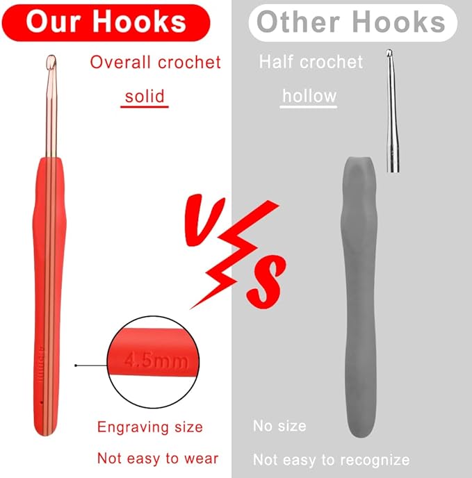 kgxulr 4.5 mm Crochet Hook, Aluminum Soft Grip Rubber Handle Needles Ergonomic Knitting Needles for Beginners and Handmade DIY