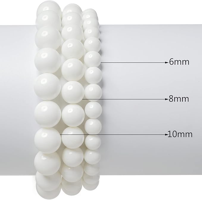 6mm Natural White Shell Round Bead - 60PCS Bulk Gemstone Beads for Jewelry Making, DIY Bracelets, Necklaces - Includes Crystal Stretch Cord - Stone Beads for Crafting Gifts