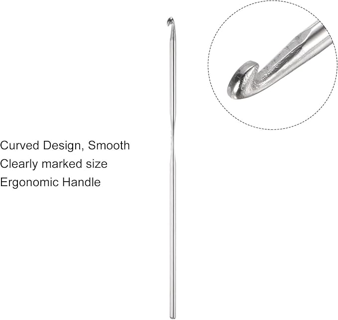 uxcell 20Pcs Crochet Hook Stainless Steel 3.0mm Metal Knitting Needles for DIY Craft Lace Yarn