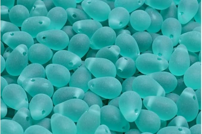 Czech 50-Piece Glass Beads, 6x9mm, Teardrop Transparent Turqouise Matte