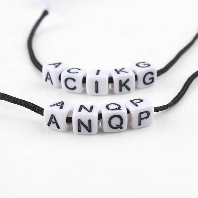 Yochus 900pcs Bulk White Square Acrylic Alphabet Letter Beads 6x6mm Black Letter A-Z Beads for Jewelry Making and DIY Bracelets, Necklaces, Key Chains