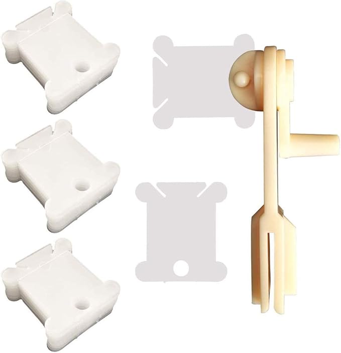 300 Pieces Plastic Floss Bobbins with Bobbin Winder for Cross Stitch Cotton Thread Craft DIY Sewing Storage, White