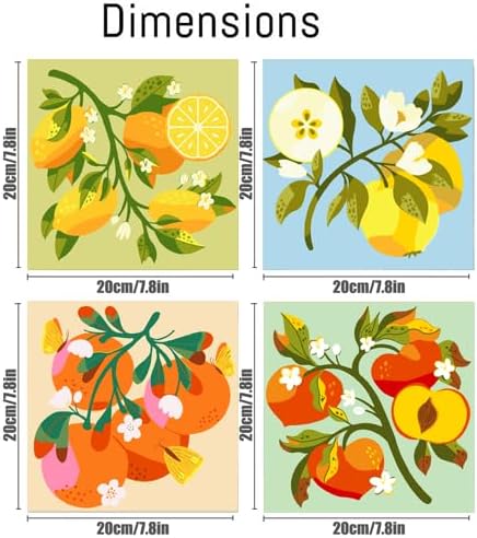 Canrichshop 4 Pack Framed DIY Paint by Numbers Kit for Adults Beginner,Fruit Oil Painting Easy Paint by Number with Canvas,Acrylic Paint Kit Arts and Crafts for Adults for Decor 8x8inch