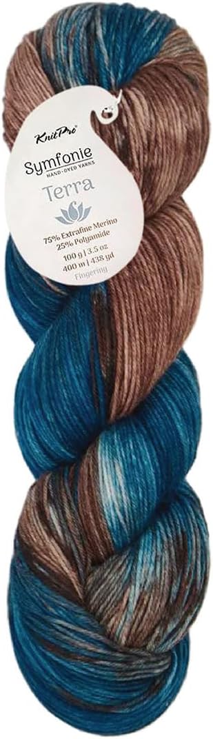 KnitPro Symfonie Fingering Weight Hand Dyed Variegated Yarn Skein | Extra Fine Merino Wool & Polyamide Blend for Knitting & Crocheting, Oeko-TEX Certified 400m, 100g | Terra Cabin in the Woods