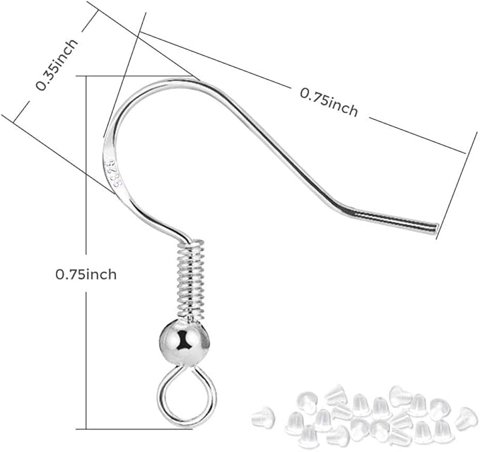 925 sterling earring hooks hypoallergenic 48pcs silver+gold+rose gold jewelry making supplies findings ear wires fish hook nickel-free kit with 48pcs clear rubber earring backs for diy jewelry