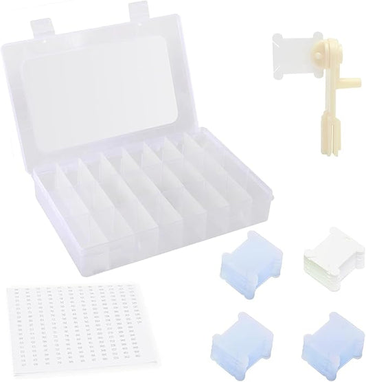 Embroidery Floss Organizer Cross Stitch Thread Organizer-Bobbin Winder 1 Removable 24 Compartments with 100 Floss Bobbins and 2 Pieces Numbered Stickers for Craft DIY Embroidery