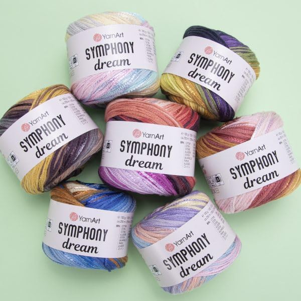 YarnArt Symphony Dream Cotton Yarn -%80 Cotton%20 Viscose Rainbow Multicolor Crochet Knitting Yarn - Suitable for All Blouses, Dresses, Shawls, Bags, Hats - 273 Yards, 3.52 Oz (1 Skein) (3101)