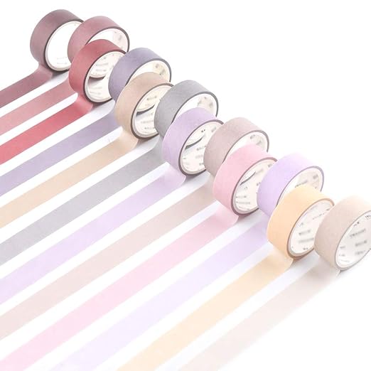 YUBBAEX 12 Rolls Washi Tape Set Natural Color Decorative Tapes for Arts, DIY Crafts, Journals, Planners, Scrapbook, Wrapping Wide -Salty Morandi- (Morandi, 15mm x 12Rolls)