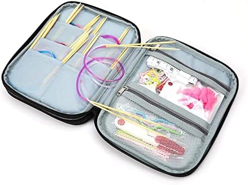 Knitting Needles Case Crochet Hooks Organizer Zipper Bag,Portable Travel Storage Pouch Bag for Carrying Circular Knitting Needles,Crochet Hooks,Knitting Accessories,Sewing Tools(Grey)