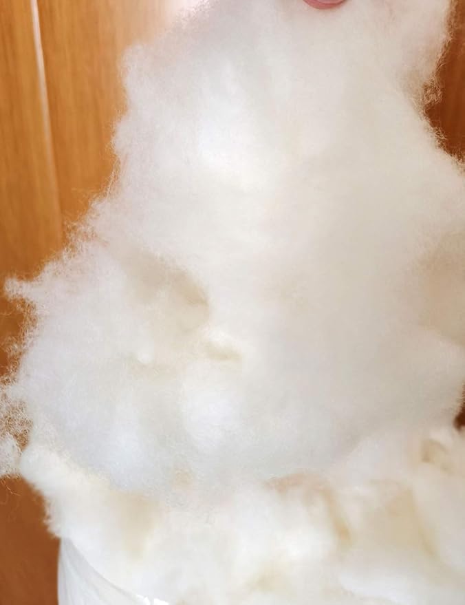 iMongol Carded Lambs Wool Stuffing Batting for Needle Felting, Knitted Crafts, Bright Creations, Pillow Filler, Stuffed Animals, Cushions,Super Clean Fine, Natural White (2oz)