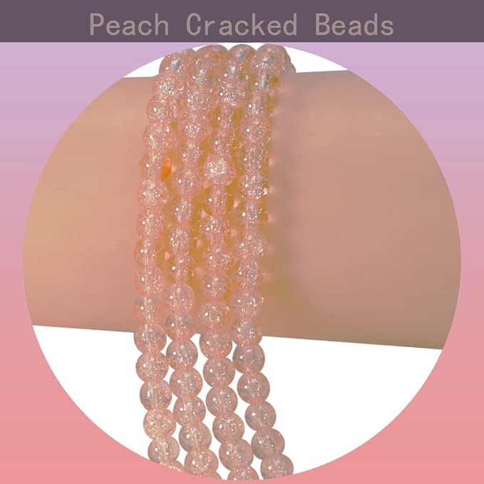 1050pcs Peach Crackle Glass Beads Handcrafted Round Lampwork Smooth Loose Beads for Bracelet & DIY Jewelry Making 6mm
