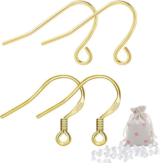 14k gold earring hooks hypoallergenic 200pcs ear wires + fish hooks jewelry making supplies findings nickel-free with 200pcs clear rubber earring backs for diy jewelry