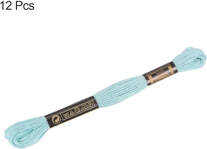 HARFINGTON 12 Skeins Embroidery Floss 8m Each Egyptian Long Fiber Cotton Cross Stitch Thread 26S/2x6 for Embroidery Projects Bracelet, Lake Blue