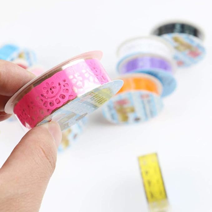 Lace Pattern Self-Adhesive Tape, Qtopun 12 Rolls Glitter Bling Sticker Colorful Sticky Paper Tape for DIY, Decorative Craft, Gift Wrapping, Scrapbook
