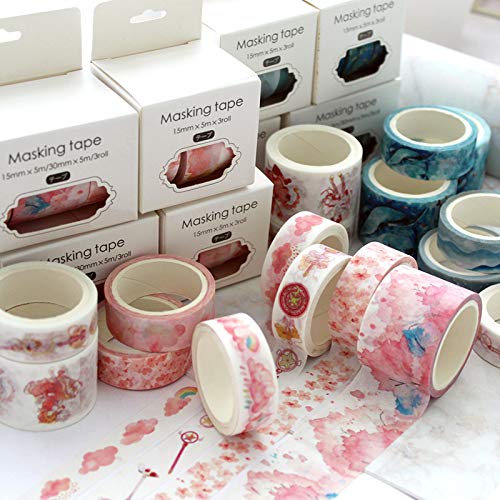 YUBBAEX Cute Printed Washi Tape 3 Rolls Japanese-Style Masking Tape Set Decorative for Arts, DIY Crafts, Journal Supplies, Planners, Scrapbook, Card/Gift Wrapping (Mythical Fish (Wide))