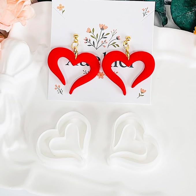Xaekicr Heart Polymer Clay Cutters for Earrings–2Pcs Clay Cutters for Polymer Clay Jewelry Making – Love Shape Clay Tools, Clay Molds for DIY Crafts
