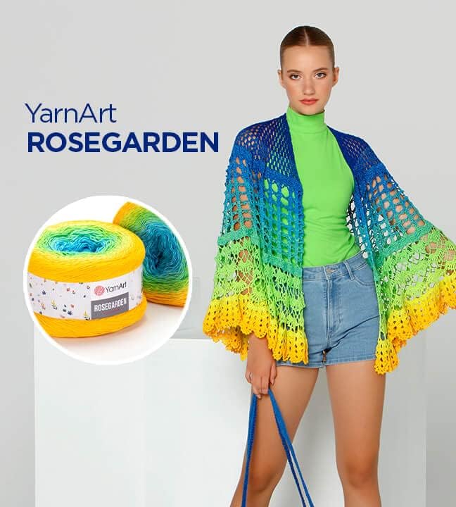 Yarn Art Flowers Rosegarden 100% Cotton 250gr 8.80 oz 1094yds Multicolor Cotton Yarn Rainbow Crochet Yarn Spring Summer (308)