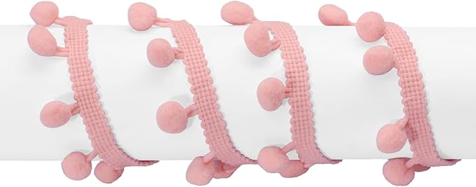 Homiest 10 Yards Pom Pom Trim for Sewing, 1 Inch Wide Peach Ribbon Bundles Textured Fabric Fringe Ribbon, 13mm Ball Pompom Trim for DIY Crafts Curtain Clothes Pillow Home Decoration