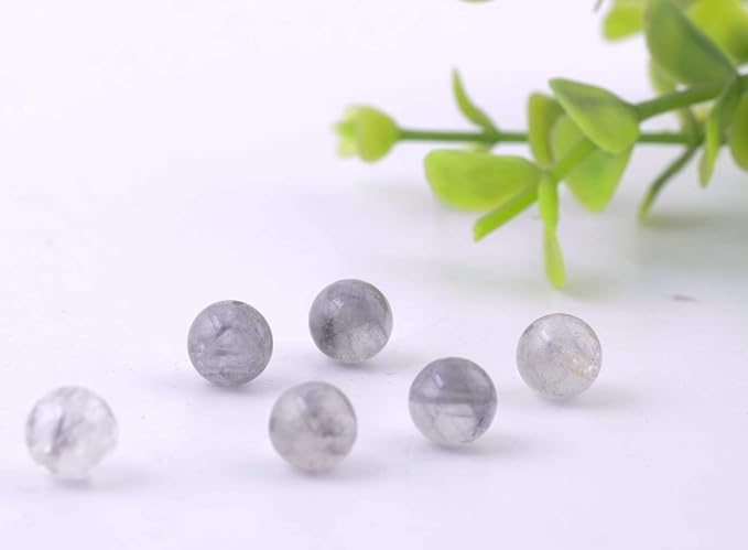 Natural Stone Beads 100pcs Round Genuine Real Stone Beading Loose Gemstones Hole Size 1mm DIY Smooth Bead for Bracelet Necklace Earrings Jewelry Making (Gloud Grey Quartz, 8mm)