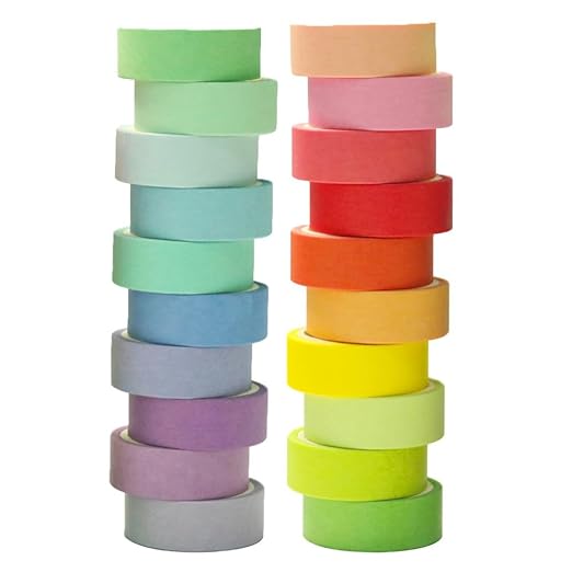20 Rolls Washi Tape Set, Rainbow Washi Tape Colorful Masking Tape 15mm Wide, Decorative Tape for Bullet Journal, Book, Planner, Scrapbooking, DIY Arts Crafts