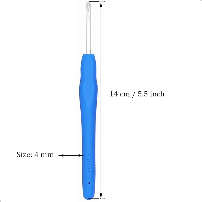 6Pcs 4mm Aluminum Soft Grip Rubber Ergonomic Handle Crochet Hook Knitting Needles US Size G (Size 6) for DIY Yarn Craft,Nice Gift for Women Adults Kids Children Beginners (Blue)