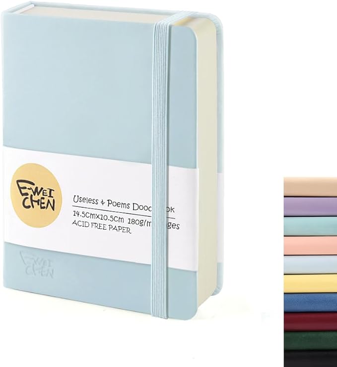 Small Blank Notebook, 96Pages, Hardcover Sketch Book for Drawing, 5.7x4.1 Pocket Journal Notebook for Travel, 180gsm Thick Paper Diary Notebooks for Work, Leather Cover Memo for Writing. Light Blue