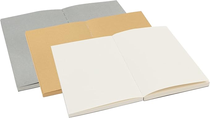 SoHo Urban Artist Open Bound Sketch Pads - Open Coptic Bound Sketch Pads for Drawing, Calligraphy, Any Dry Media, & More - [Grey, White, & Kraft - 5.6x8.26-3 Pack]