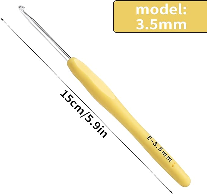 3.5mm Crochet Hook, Ergonomic Crochet Hook, Smooth and Extra Long  Knitting Needles, with Soft Rubber Ergonomic Handle and Aluminum Tip, Perfect Beginner and Arthritic Crochet Hooks (3.5 mm)