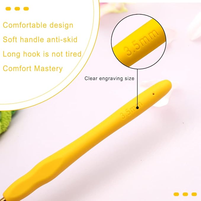 kgxulr 3.5 mm Crochet Hook, Aluminum Soft Grip Rubber Handle Needles Ergonomic Knitting Needles Crochet Needle for Beginners and Handmade DIY Knitting Crochet (3.5 mm)