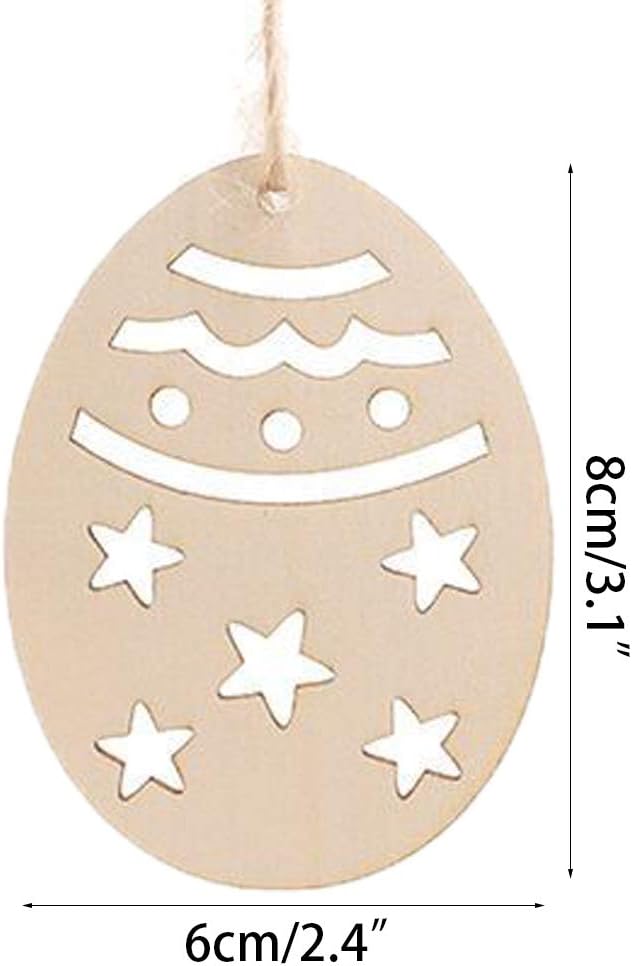 Anditoy 30 PCS Easter Wooden Hanging Ornaments Unfinished Wood Slices Eggs Easter Crafts for Kids DIY Decorations Party Supplies
