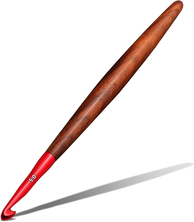 Giwrmu Crochet Hooks, 5mm Ergonomic Crochet Hooks for Arthritic Hands, Colored Aluminum Crochet Hook with Wooden Handle for Knitted Dolls, Gloves, Sweaters, Blankets - Available in 3mm-7mm