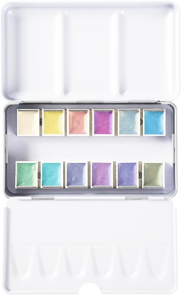 PHOENIX Iridescent Watercolor Paints - 12 Half Pan Color Shifting Watercolor Paint Set, Glitter Pearlescent Portable Palette, Gift for Water Color Painter