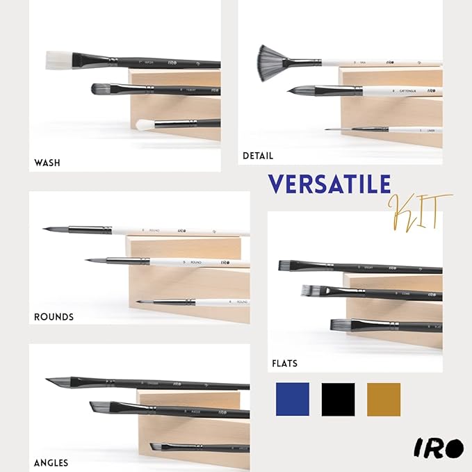 IRO Artist Paint Brush Set of 15 Professional Flat Paint Brushes for Acrylic Painting and Oil Paints. Round Watercolor Paint Brushes and Gouache. Painting Set for Adults Kids. Knife, Sponge, Case