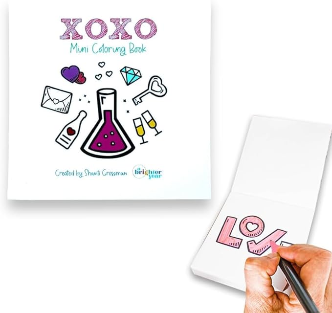 A Brighter Year The Original Adult Mini Coloring Book - XOXO Valentine Edition - 3” x 3” Pocket Size, 50 Pages, Lay Flat Binding, Thick Paper, No Bleeding - Stress/Anxiety Relief - Relaxation, Gift