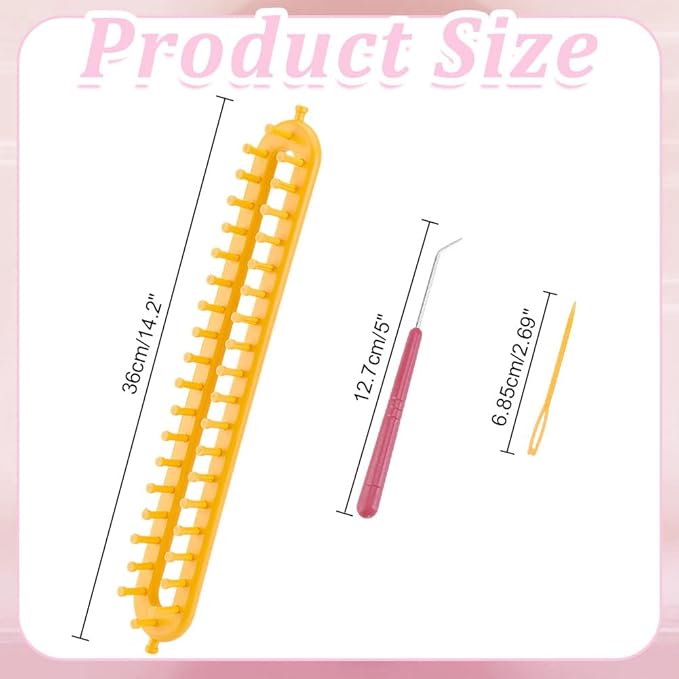 HOBBIESAY Long Knitting Loom 36cm Scarf Knitter Crochet Loom Rectangle Knitting Looms Knitting Kit Orange with Hook Needle for Beginners Scarf Sweater Shawl Blankets Knittings Kit Hole:4mm