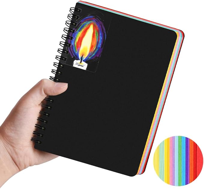5" x 7" Premium Colored Paper Sketchbook, Spiral Bound Art Journal Sketchbook, 92 Sheets 80 GSM Acid-Free Construction Paper,Mixed Media Sketch Pad for Drawing Coloring Sketching.12 Assorted Colors