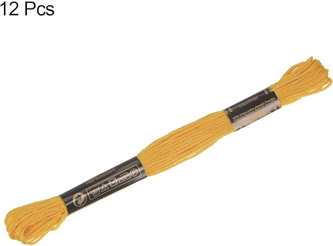 HARFINGTON 12 Skeins Embroidery Floss 8m Each Egyptian Long Fiber Cotton Cross Stitch Thread 26S/2x6 for Embroidery Projects Bracelet, Dark Yellow