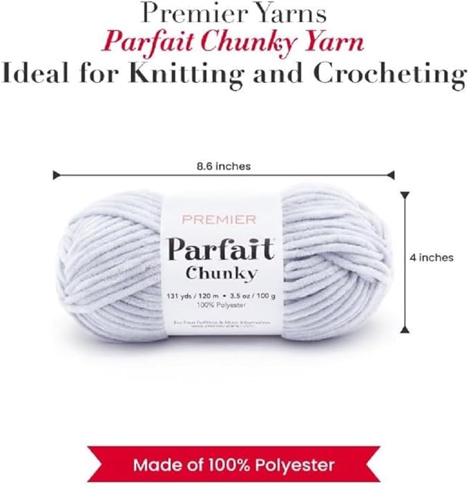 Premier Yarns Parfait Chunky Chenille Yarn 3.5 Oz 6 Super Bulky Weight 3 Pack Bundle with Bella's Stitch Place Holders (Cloudy Day)