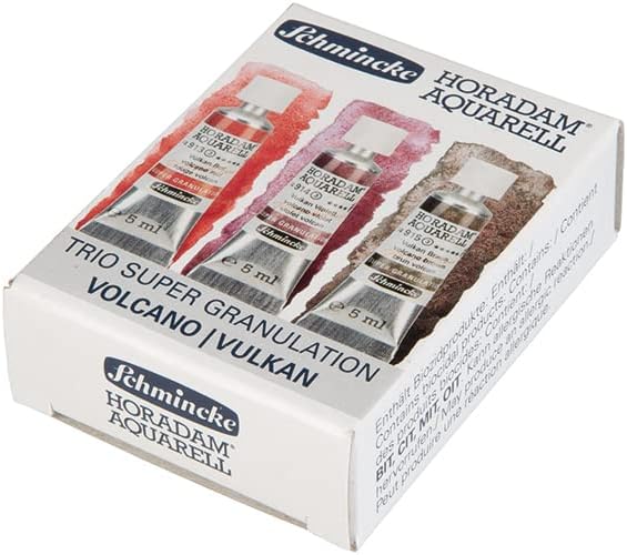 Schmincke Horadam® Aquarell, Super Granulation Trio Vulcano, 5 ml Tubes, 74 890 097, Cardboard Set, Very Strong Granulating colors, Finest, Super Granulating Watercolors