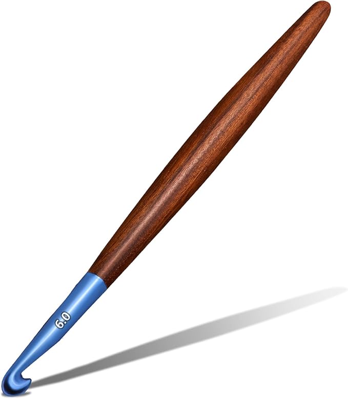 Giwrmu Crochet Hooks, 6mm Ergonomic Crochet Hook, Available in 3mm-7mm, Colored Aluminum Crochet Hook with Wooden Handle Crochet Needle for Arthritic Hands Knitted Dolls, Gloves, Sweaters, Blankets