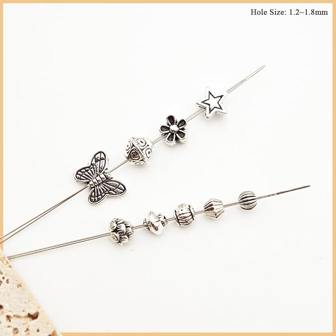 INSPIRELLE 450 Pieces Metal Alloy Spacer Beads Antique Silver Flower Butterfly Star Shaped Loose Beads for Jewelry Making and Crafting