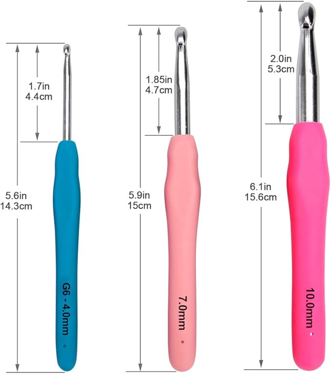 BCMRUN Crochet Hooks Set,14 PCS 2mm(B)-10mm(N) Ergonomic Soft Grip Handles Yarn Knitting Needles Kit with Case for Arthritic Hands, Extra Long  Knit Needles, Best Gift for Women