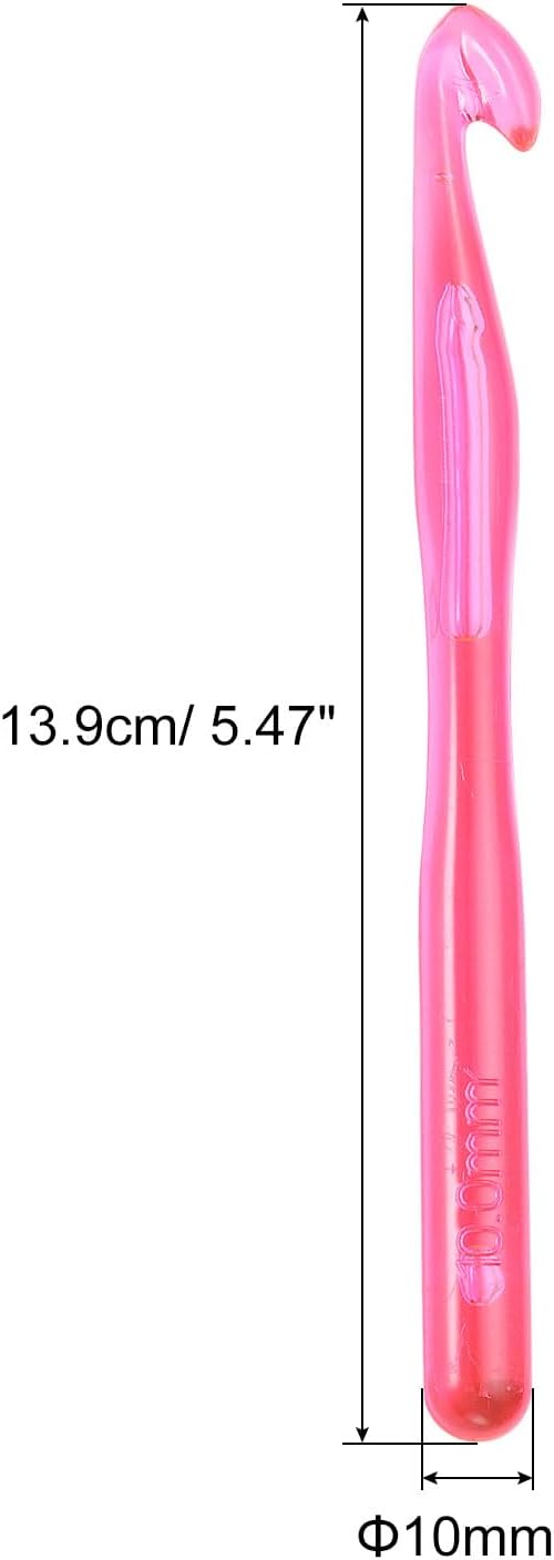 uxcell Large Crochet Hooks 10mm Ergonomic Knitting Crochet Hook Plastic Huge Big Crochet Hooks for DIY Crocheting Yarn Blanket Carpet Weaving, Pink