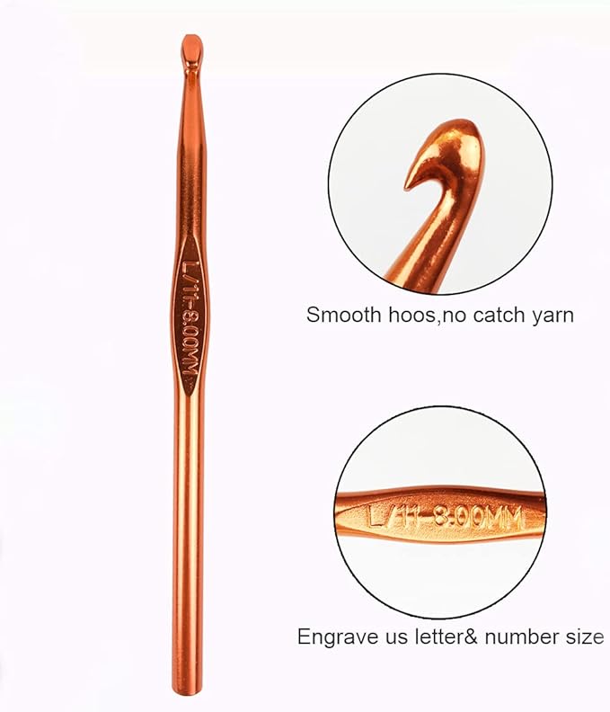 Weabetfu Aluminum Crochet Hook,Soft Grip Crocheting Hooks for Knitting Craft Yarn,Crochet Hooks Size L,8.0mm-New